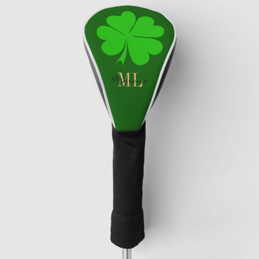 Lucky Irish Clover & Shamrock Golf monogramed Golfheadcover (Voorkant)