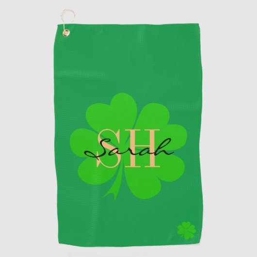 Lucky Irish Clover & Shamrock monogrammed / Golf Golfhanddoek (Voorkant)