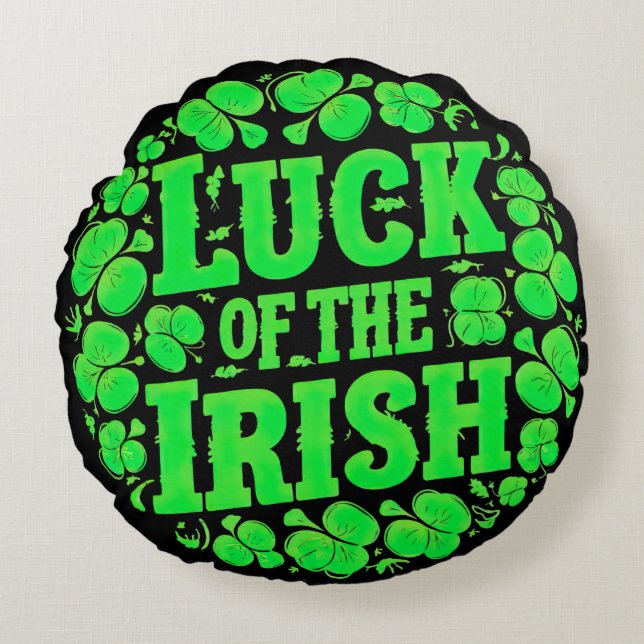 Lucky Irish Clovers Rond Kussen (Voorkant)