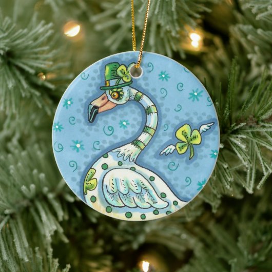 LUCKY IRISH POLKA DOT FLAMINGO, FUNNY BIRD 2021 KERAMISCH ORNAMENT (Boom)
