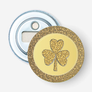 Lucky Irish Shamrock Gold Coin Button Flesopener