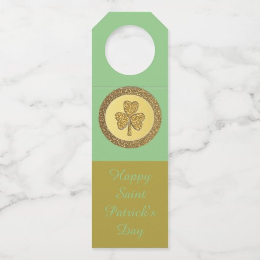 Lucky Irish Shamrock Gold Coin Custom Flessenhanger (Voorkant)