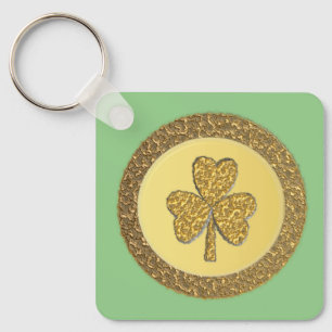 Lucky Irish Shamrock Gold Coin Custom Sleutelhanger