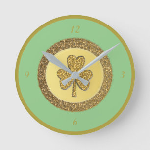 Lucky Irish Shamrock Gold Coin Ronde Klok