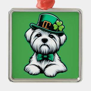 Lucky Irish Shamrock Maltese Hond St Patricks Day Metalen Ornament