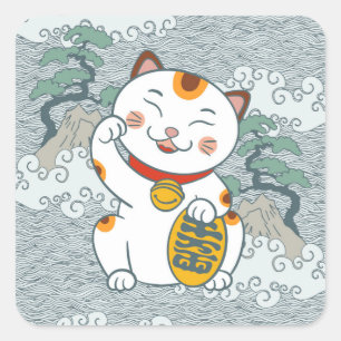Lucky Japans Calico Cat Maneki Neko Vierkante Sticker