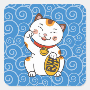 Lucky Japans Calico Cat Maneki Neko Vierkante Sticker