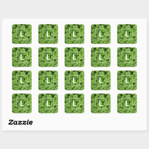 Lucky klaver monogram, groene weide vierkant vierkante sticker
