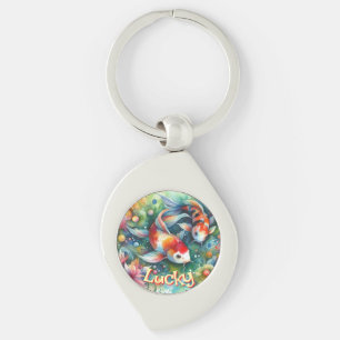Lucky Koi Vis Waterverf Gepersonaliseerd Sleutelhanger
