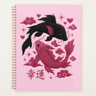 Lucky Koi Yin-Yang Broderie Esthétique Noir & Ro