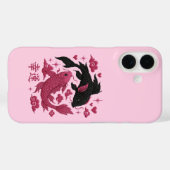 Lucky Koi Yin-Yang Embroidery | Black & Pink Aesth Case-Mate iPhone Case (Achterkant (horizontaal))