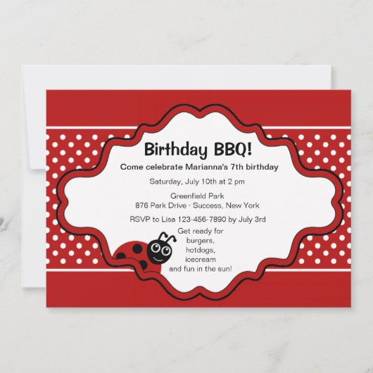 Lucky Ladybug Invitation Kaart (Voorkant)