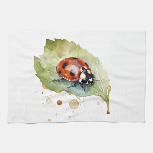 Lucky Ladybug op Leaf Theedoek (Horizontaal)