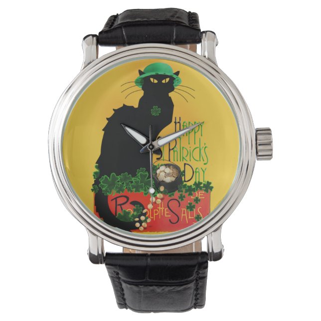 Lucky Le Chat Noir St. Patrick's Day Horloge (Voorkant)