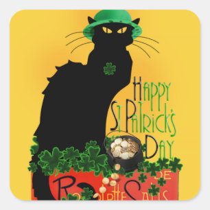 Lucky Le Chat Noir St. Patrick's Day Vierkante Sticker
