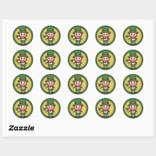 Lucky Leprechaun and Clover Round Sticker Set (Feuille)