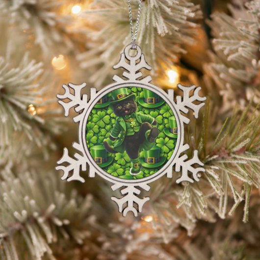 Lucky leprechaun black cat snowflake ornament (Boom)
