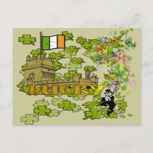Lucky Leprechaun en Zijn Irish Castle Briefkaart