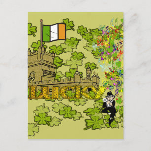 Lucky Leprechaun en Zijn Irish Castle Briefkaart
