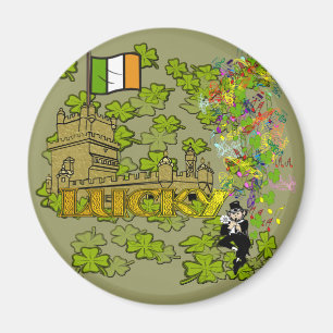 Lucky Leprechaun en Zijn Irish Castle Magneet