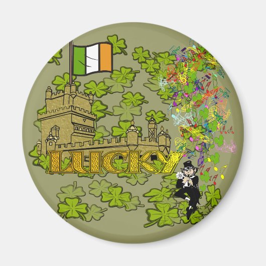 Lucky Leprechaun en Zijn Irish Castle Magneet (Voorkant)