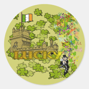 Lucky Leprechaun en Zijn Irish Castle Ronde Sticker