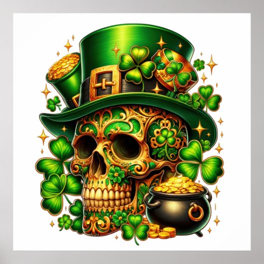 Lucky Leprechaun Skull Poster (Voorkant)