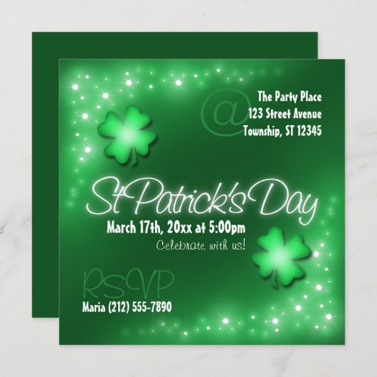 Lucky Lights - Groene St Patrick's Day Uitnodiging (Voorkant / Achterkant)