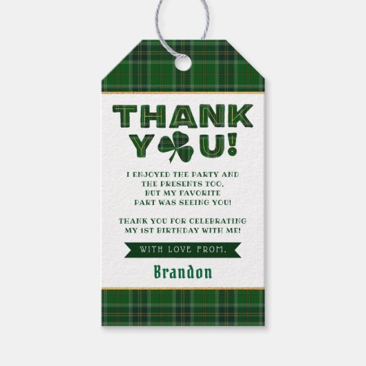 Lucky Little Shamrock 1e Verjaardag Bedankt Cadeaulabel (Voorkant)