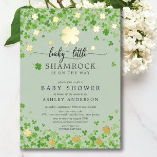 Lucky Little Shamrock Baby shower Folie Invitation Uitnodiging