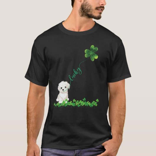 Lucky Maltese Dog Shamrock St Patrick Day For Wome T-shirt (Voorkant)