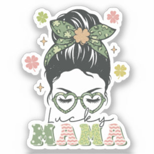 Lucky Mama - Messy Bun - Clover St. Patrick's Sticker