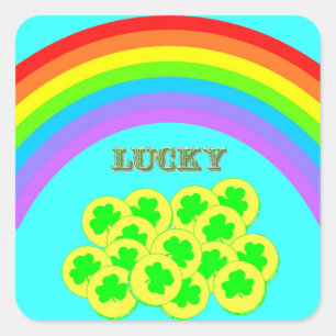 Lucky met Rainbows, Gold en Shamrocks Vierkante Sticker