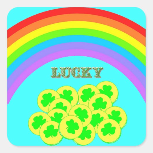 Lucky met Rainbows, Gold en Shamrocks Vierkante Sticker (Voorkant)