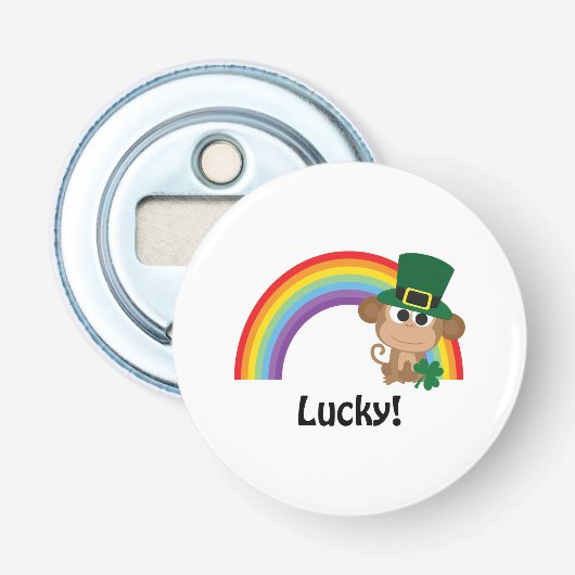 Lucky Monkey Leprechaun Button Flesopener (Voorkant)