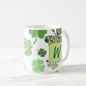 Lucky Monogram St. Patrick's Day Clovers Koffiemok (Voorkant rechts)