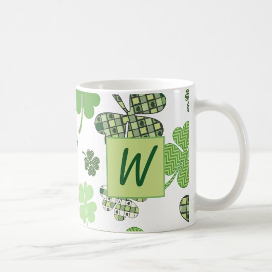 Lucky Monogram St. Patrick's Day Clovers Koffiemok (Rechts)