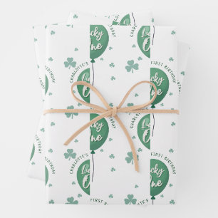 Lucky One 1e verjaardag St. Patrick Clover Ballon Inpakpapier Vel