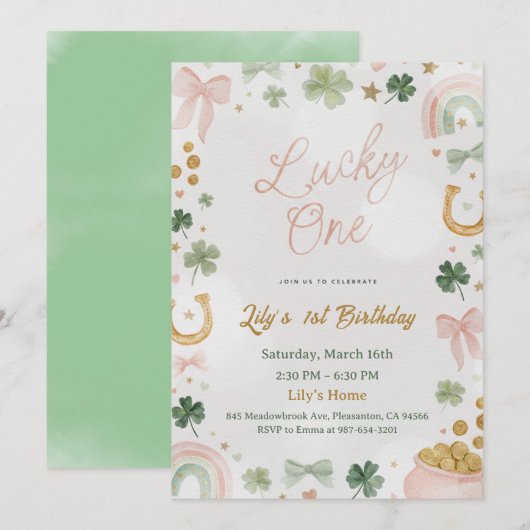 Lucky One 1st Birthday Invitation Kaart (Voorkant / Achterkant)