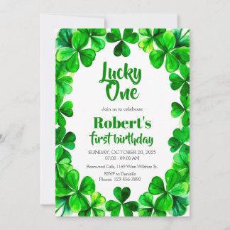 Lucky One Birthday, Shamrock Birthday Invite Kaart