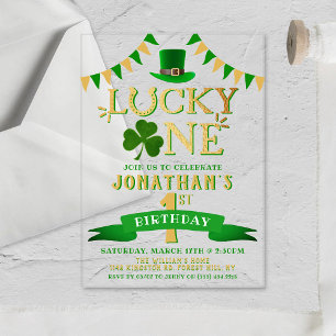 Lucky One eerste verjaardag Acryl Uitnodigingen