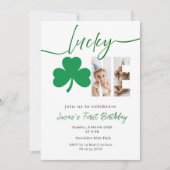 Lucky One First Birthday Photo Clover Invitation (Devant)