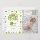 Lucky One First Birthday Photo Invitation (Devant)