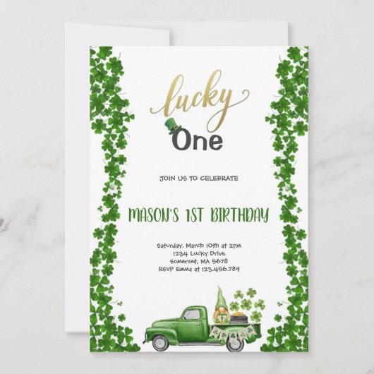 LUCKY ONE GREEN BIRTHDAY PARTY Invitation (Devant)