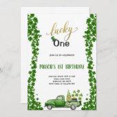 LUCKY ONE GREEN BIRTHDAY PARTY Invitation (Devant / Derrière)
