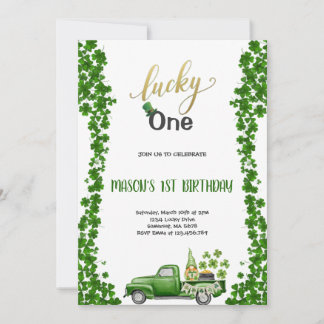 LUCKY ONE GREEN BIRTHDAY PARTY Invitation Kaart