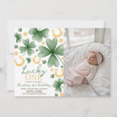 Lucky One Photo 1st Birthday Invitation Kaart (Voorkant)