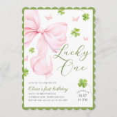 Lucky One Pink Bow 1st Birthday Invitation (Devant)