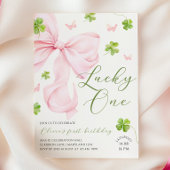 Lucky One Pink Bow 1st Birthday Invitation