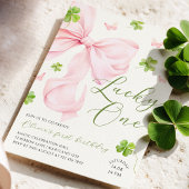 Lucky One Pink Bow 1st Birthday Invitation
